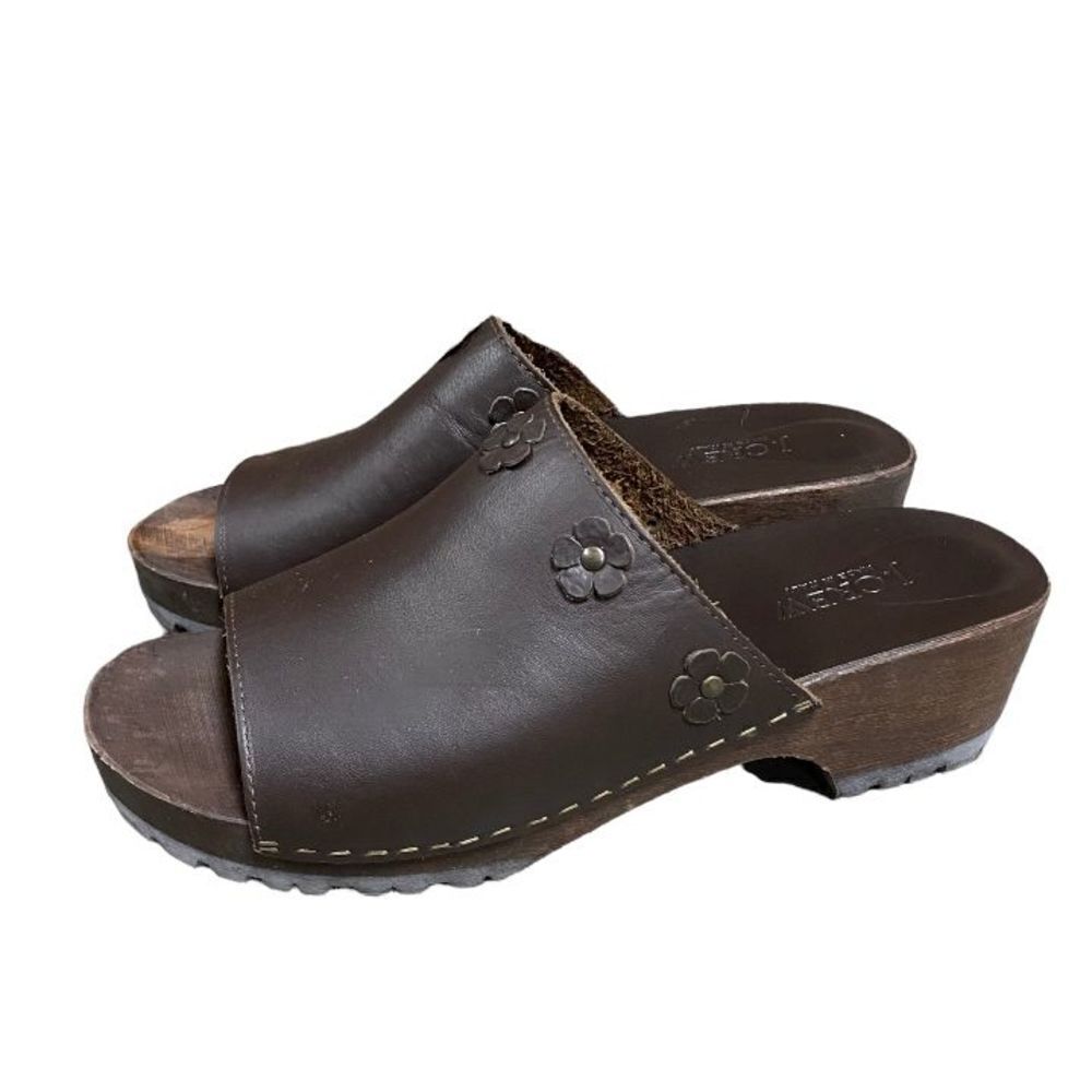 J. Crew Brown Leather Flower Accent Clogs 8